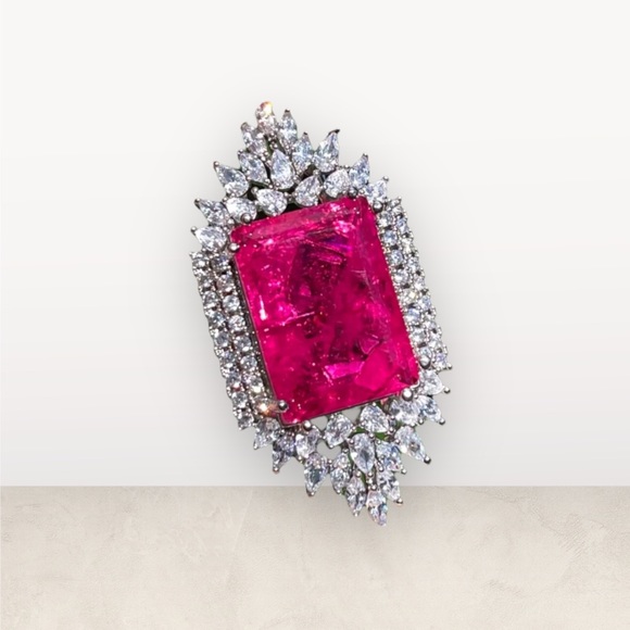 Luxury Oversized Simulated Mozambique Pink Ruby Ring Sz 7 - Picture 11 of 16